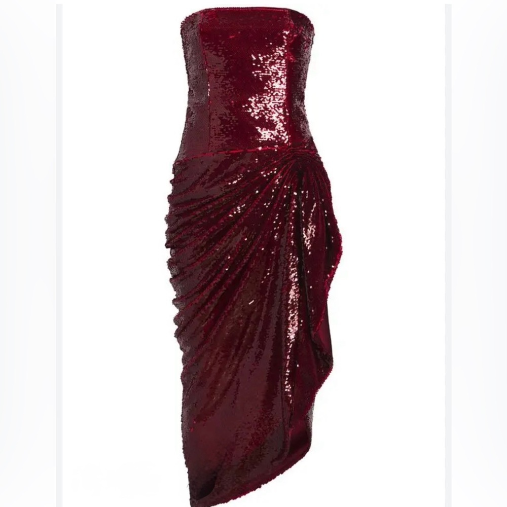 CINQ A SEPT
Shea Sequin Strapless Draped High-Low Gown